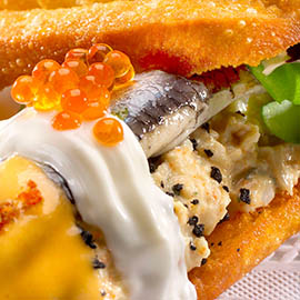 Bocadillo de centollo y anchoa